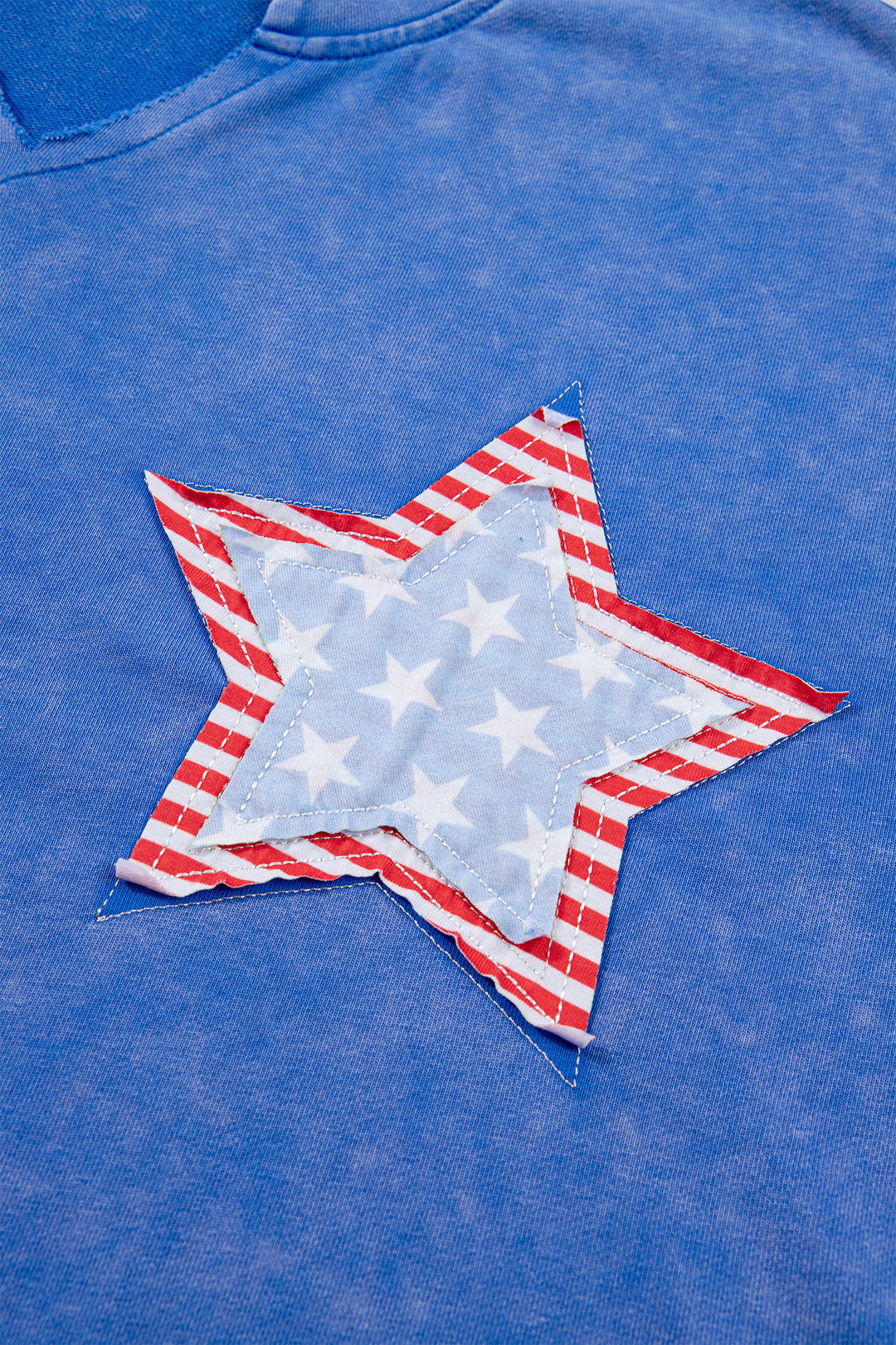 White Patriot Star Patched Notched Neck Mineral Washed Tee