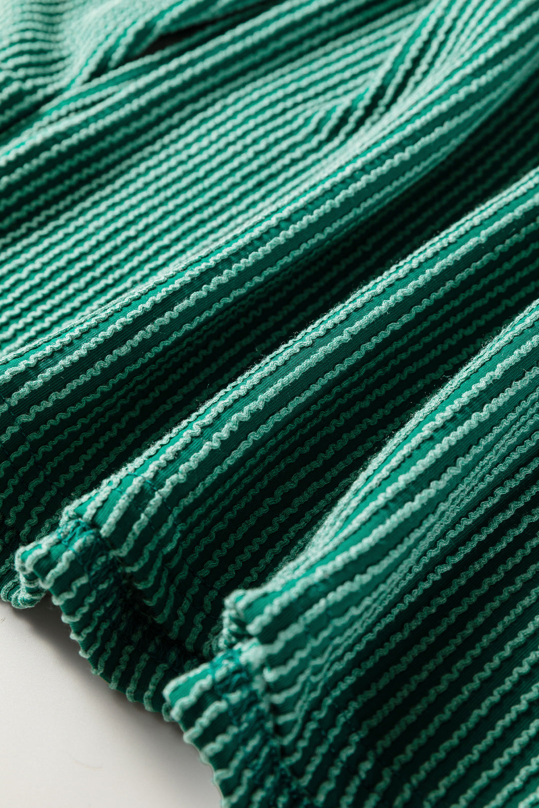 Evergreen Twisted Ribbed Tiered Ruffles Long Sleeve Pullover Top