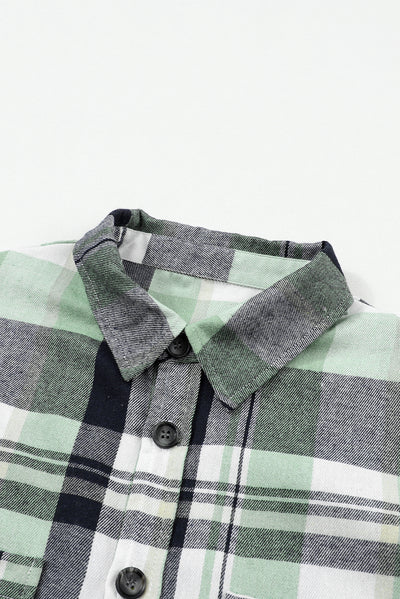 Green Plaid Button Up Patch Pocket Shirt