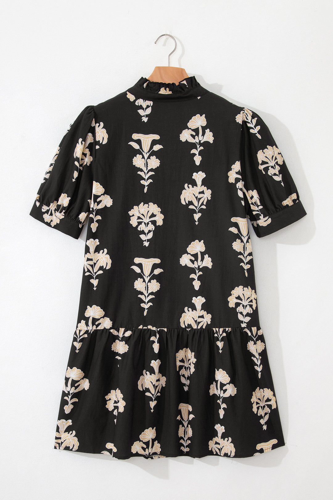Green Frilled V Neck Puff Short Sleeve Floral Mini Dress