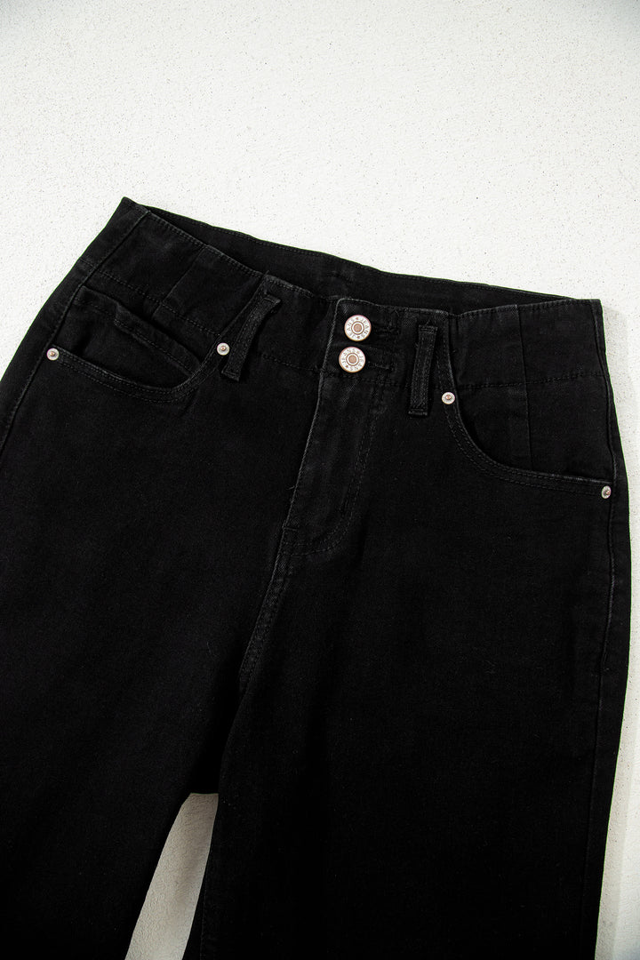 Black 2-Button High Waist Flared Bottom Jeans