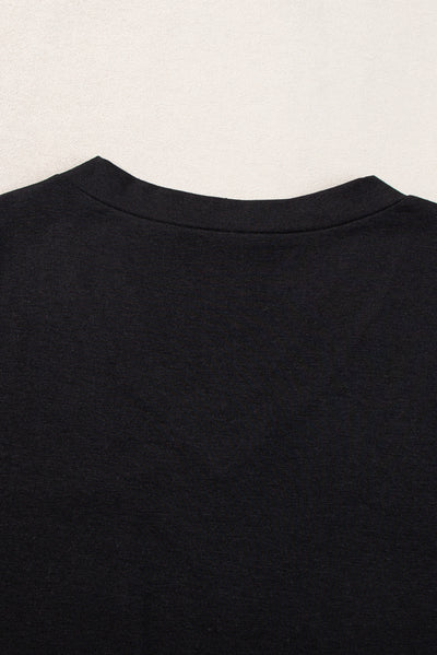 Black V Neck Pocketed Rounded Hem Tee