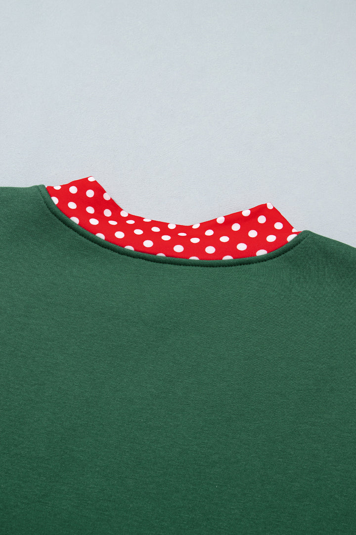 Red Colorblock Polka Dot Contrast Trim Oversized Sweatshirt