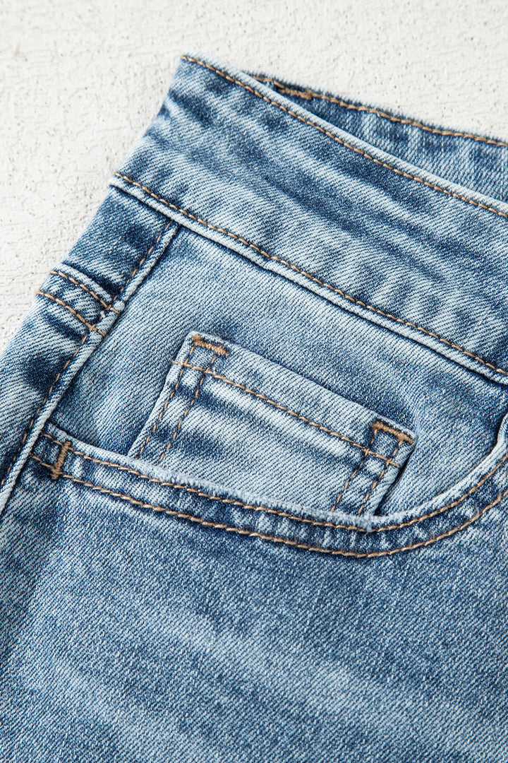 Myosotis Raw Hem Ripped Open Knee Fit Flare Jeans