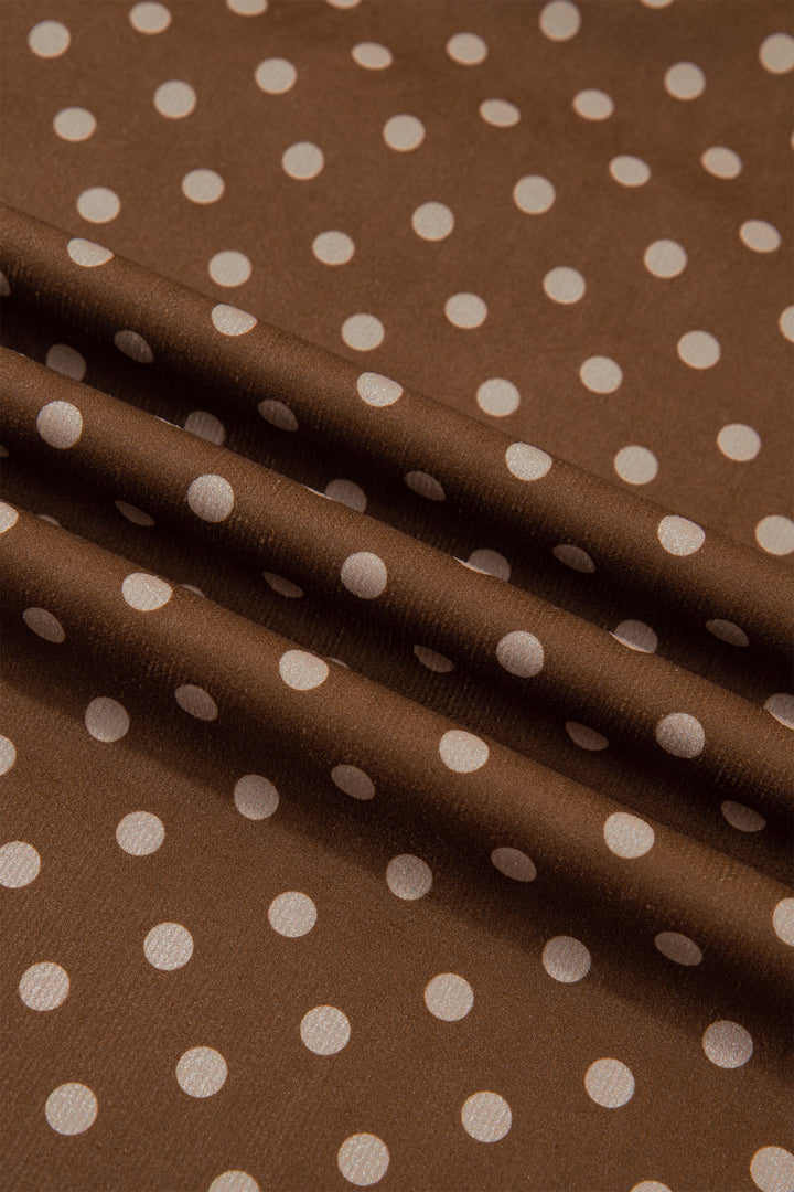 Brown Polka Dot V Neck Long Sleeve Button Shift Dress