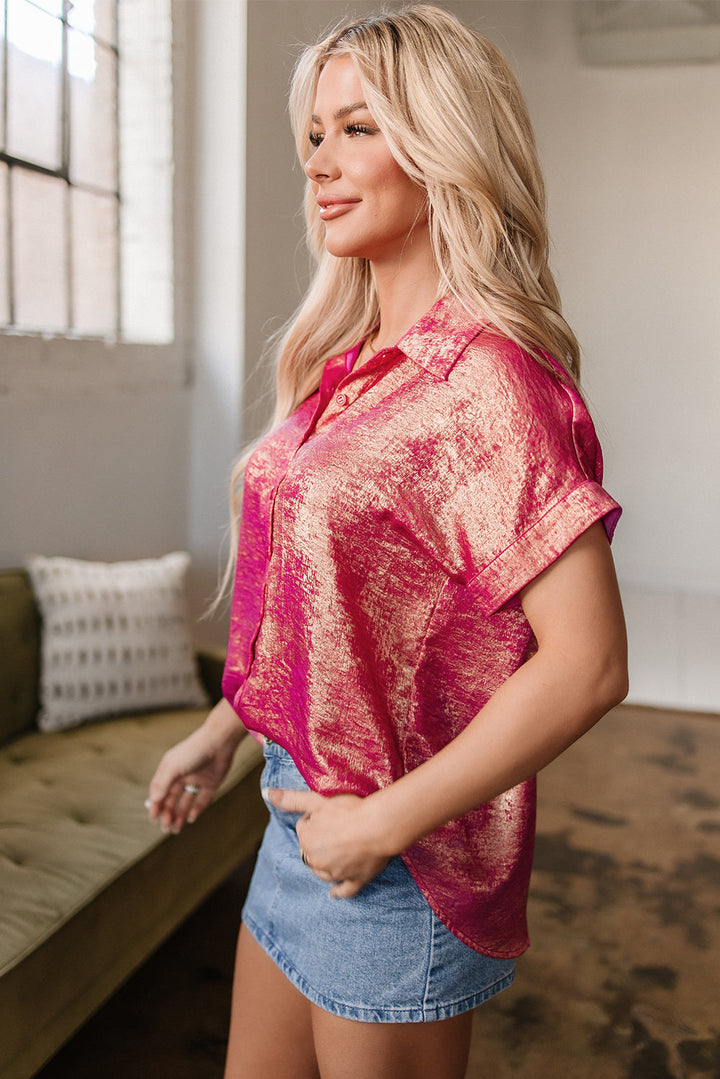 Amoura Metallic Sheen Buttoned Top