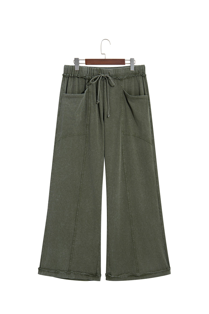 Ashleigh Blue Mineral Wash Seam Detail Flare Leg Drawstring Pants