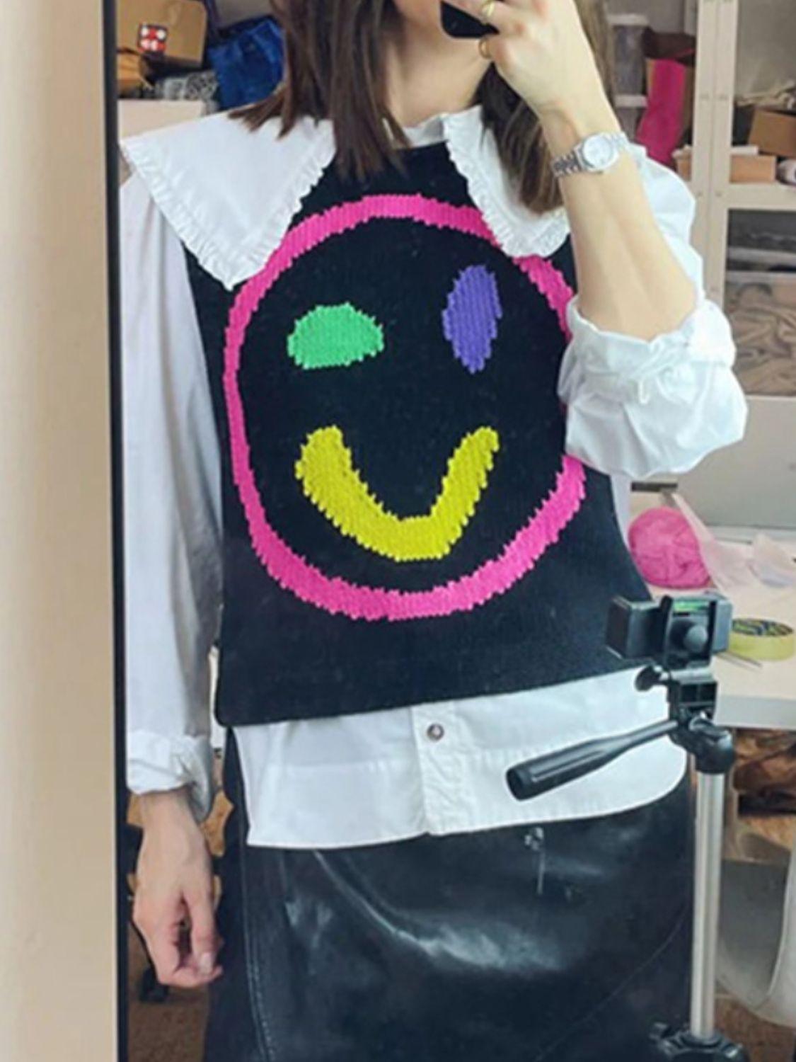 Smiley Round Neck Sweater Vest