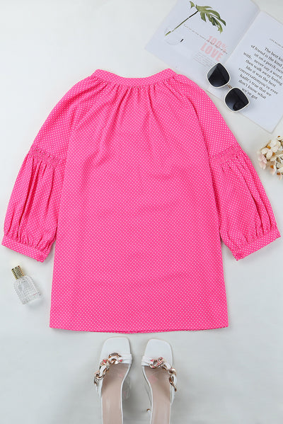 Pink 3/4 Sleeves Dotted Print Loose Shirt