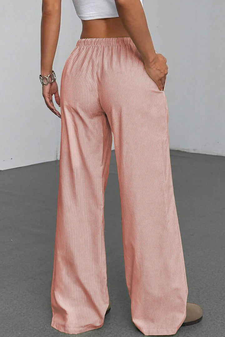 Pink Stripe Drawstring Plus Size Loose Pants