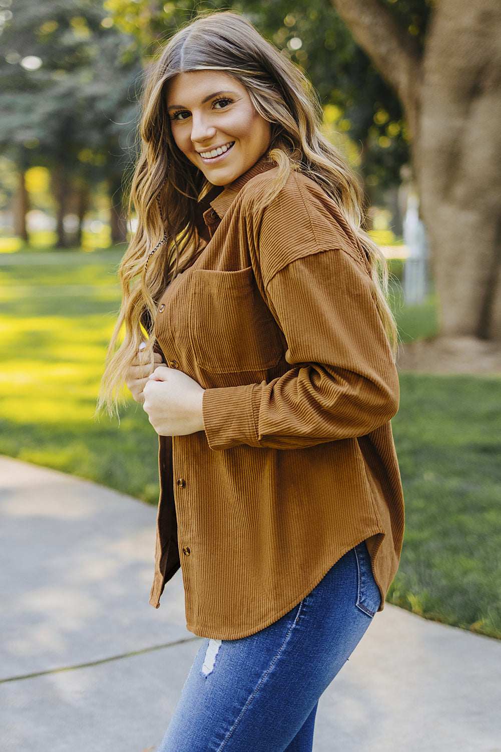 Brown Corduroy Button Pocket Shirt