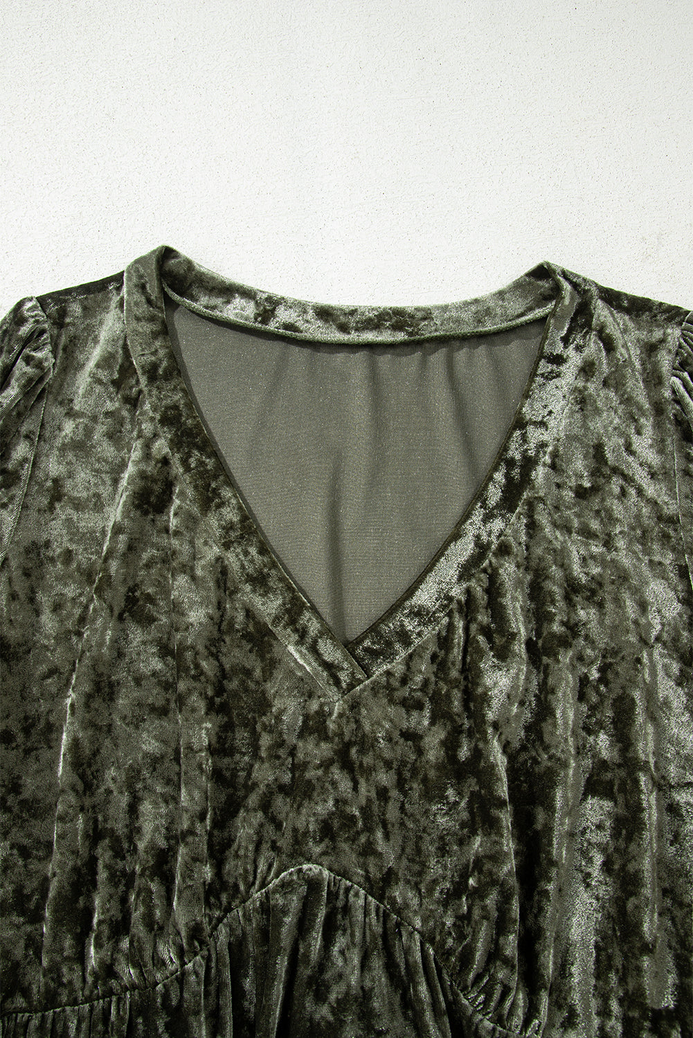 Coffee Plus Size Velvet Babydoll Mini Dress with Puff Sleeve