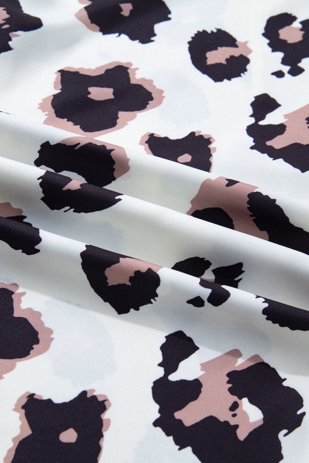 Khaki Leopard Print Contrast V Neck Plus Size Shift Mini Dress