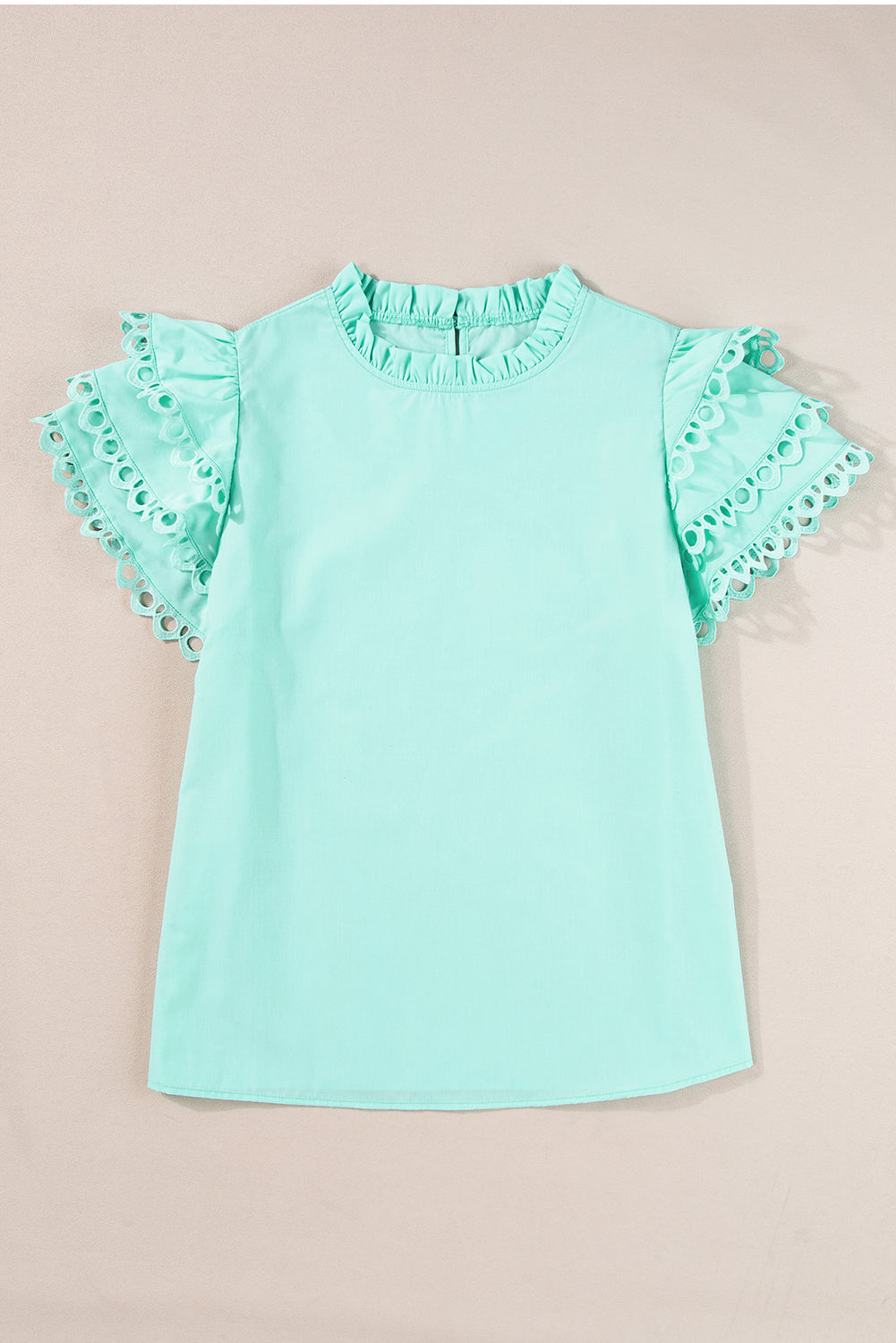 Mint Green Layered Ric Rac Cap Sleeve Frilled Neck Blouse