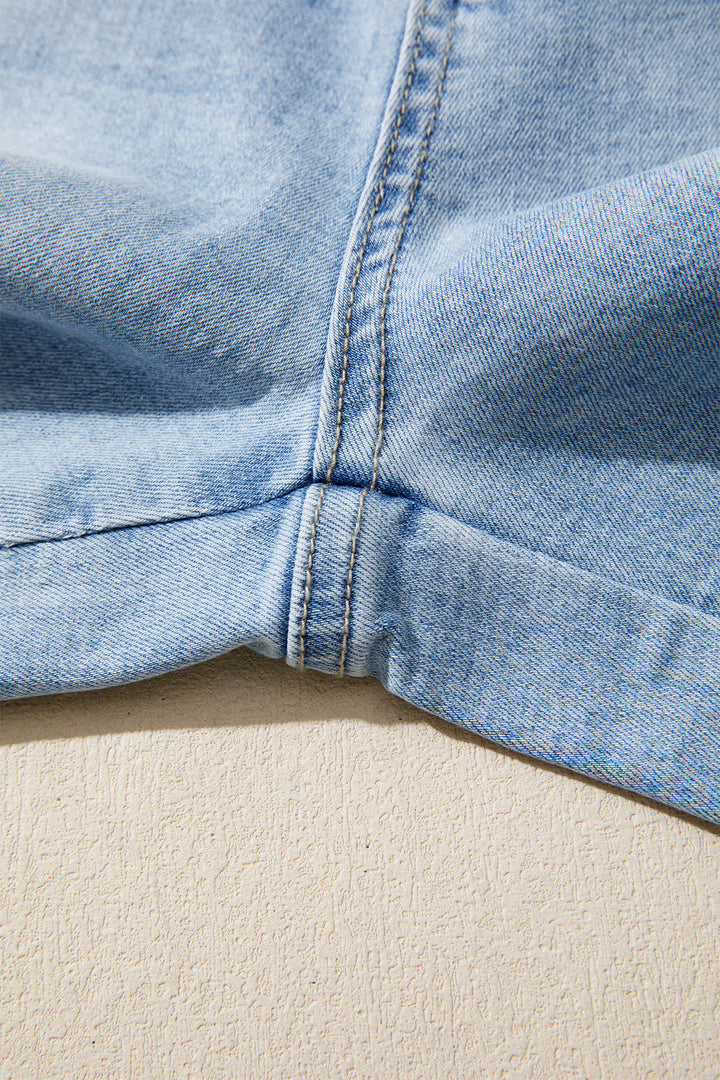 Sail Blue Raw Hem Turnup Loose Ankle-length Jeans