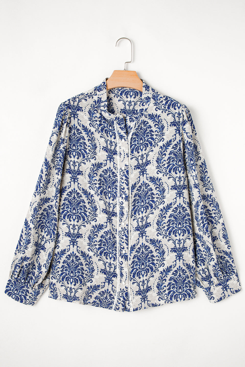 Sky Blue Tribal Pattern Print Notch Neck Buttoned Plus Size Shirt