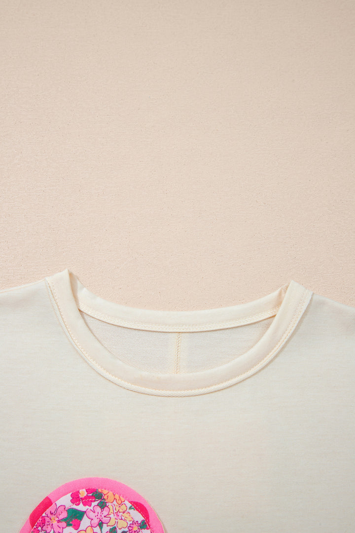 Jet Stream Floral Patched Raw Seam Big Flower Oversize Tee
