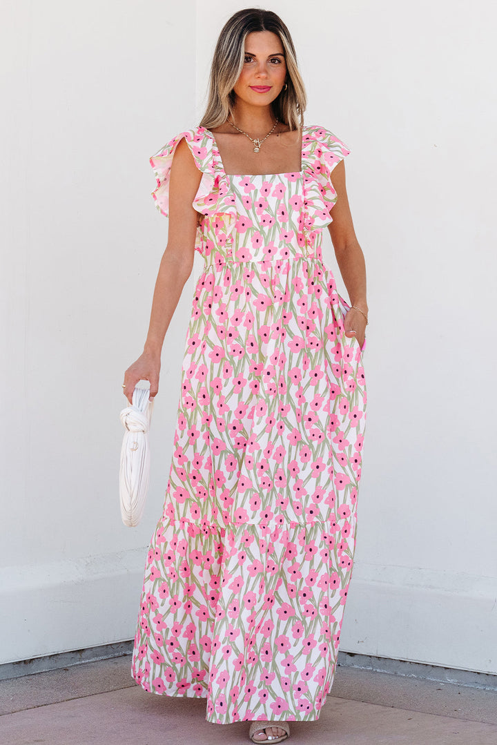 Angelica Floral Ruffled Strap Maxi Dress