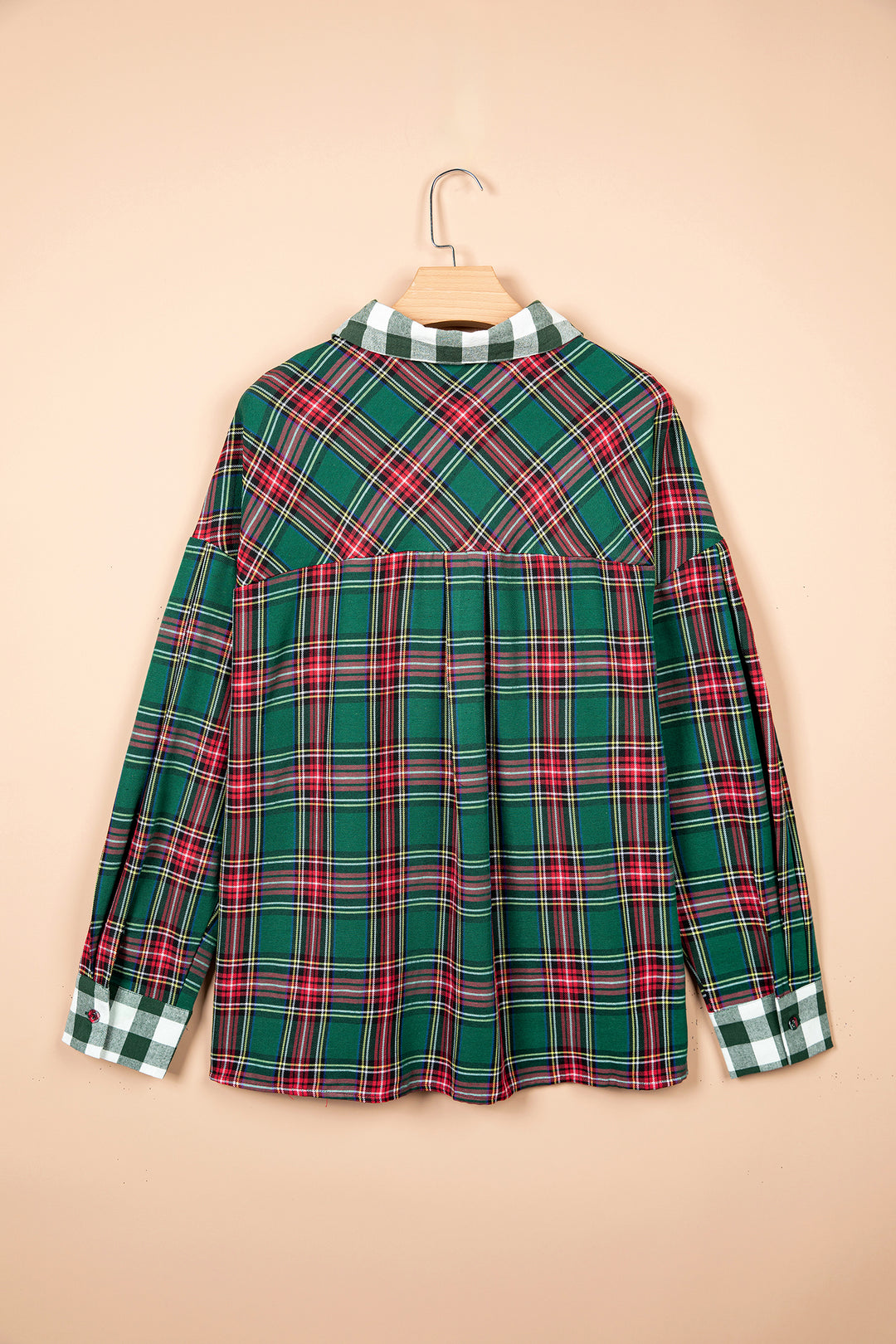 Green Plaid Long Sleeve Shift Plus Size Shirt