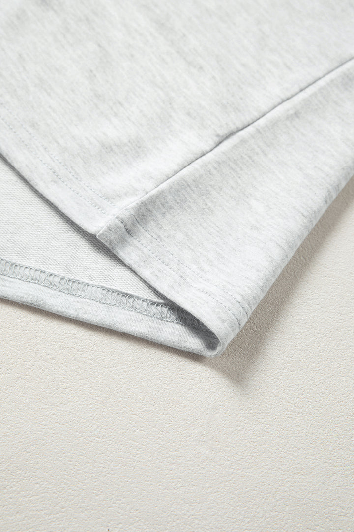 Light Grey Mixed Print Raglan Sleeve Patchwork Exposed Seam Pullover Top