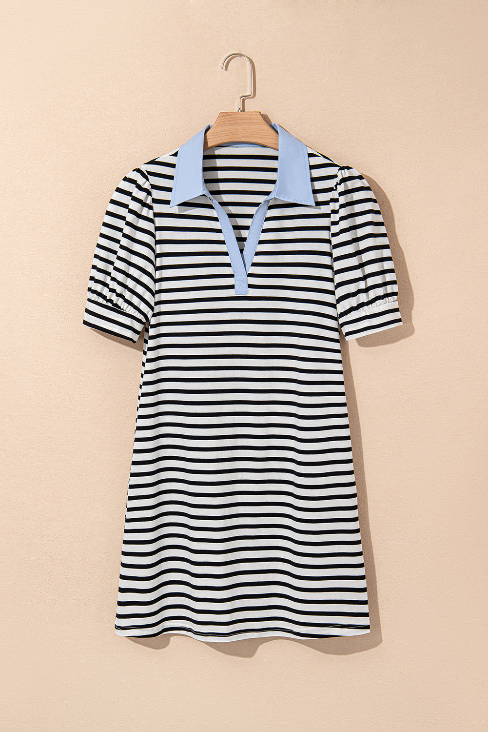 Tiffany V Neck Collared Puff Sleeve T Shirt Dress