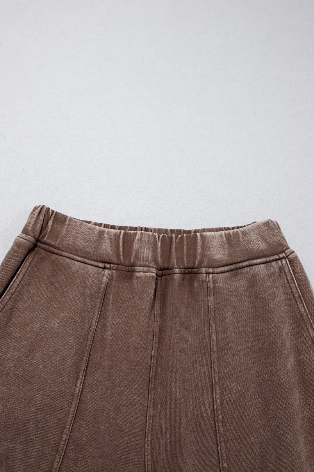 Coffee Mineral Wash Seam Detail Elastic Waist Barrel Pants