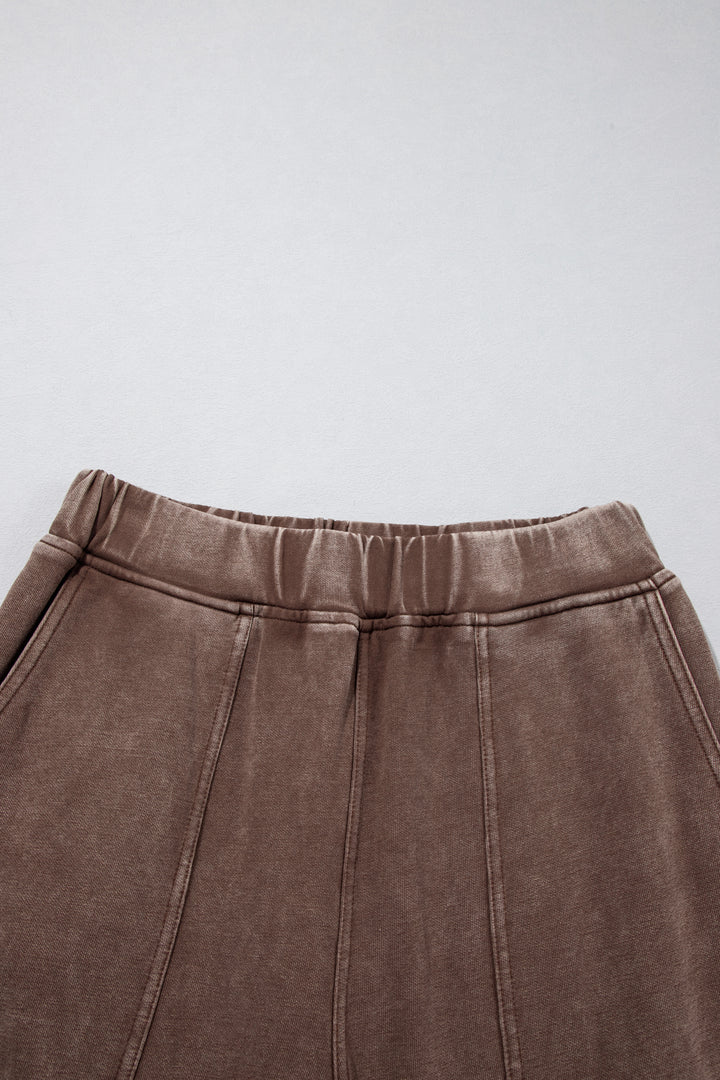 Coffee Mineral Wash Seam Detail Elastic Waist Barrel Pants