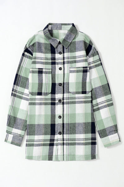 Green Plaid Button Up Patch Pocket Shirt