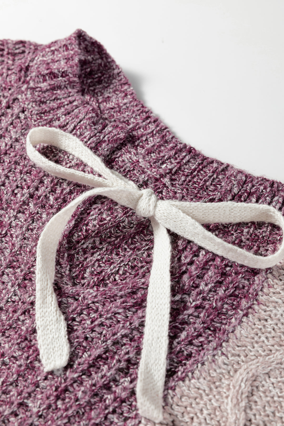 Purple Color Block Patchwork Knotted Back Loose Fit Sweater