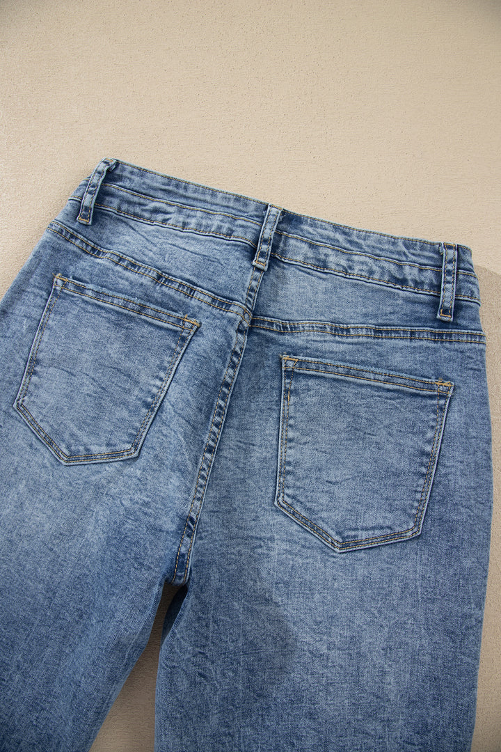 Beau Blue Acid Wash Pocket Detail Flare Jeans