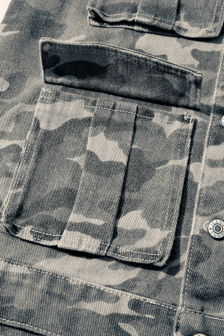 Green Camo Cargo Denim Vest