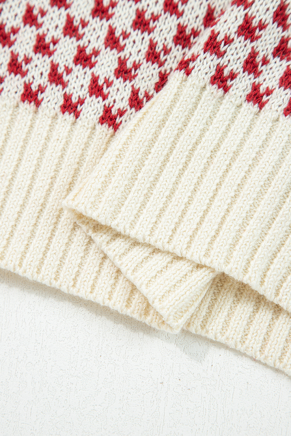 Red Contrast Color Pattern Lantern Sleeve Sweater