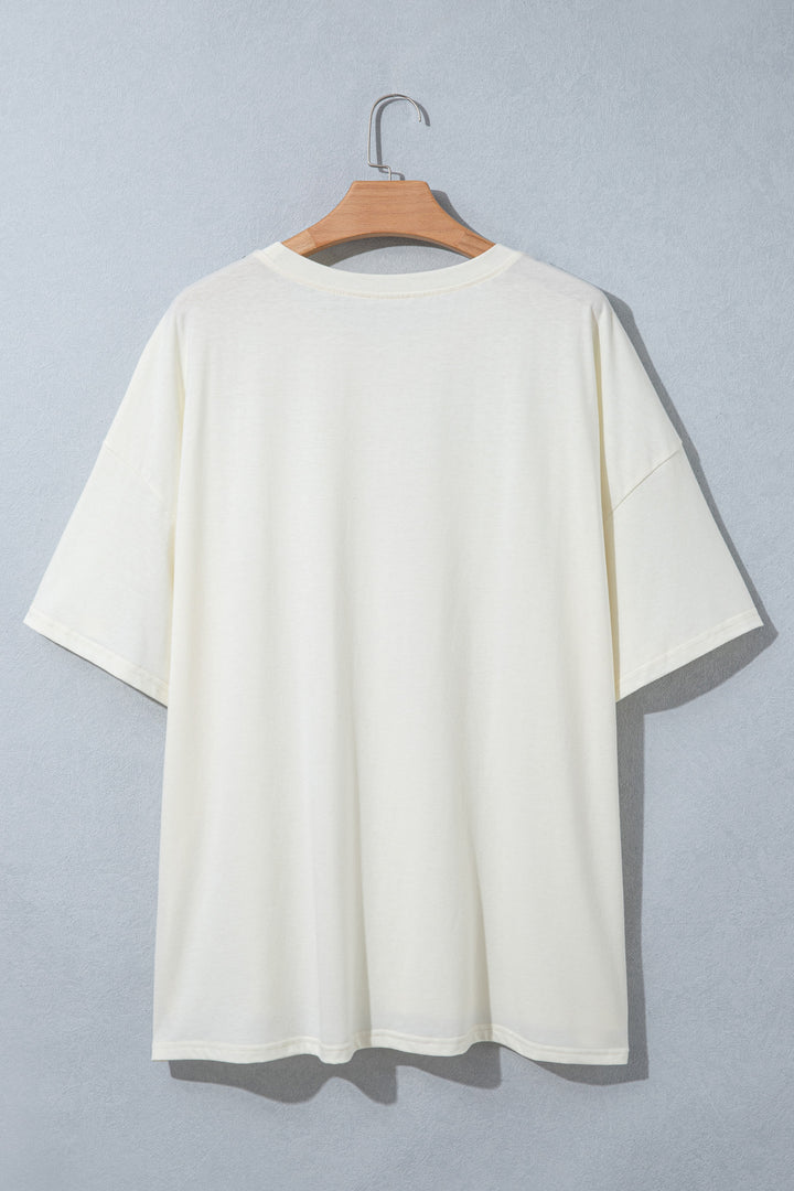 White Distressed Flag Bow Patched Plus Size T Shirt