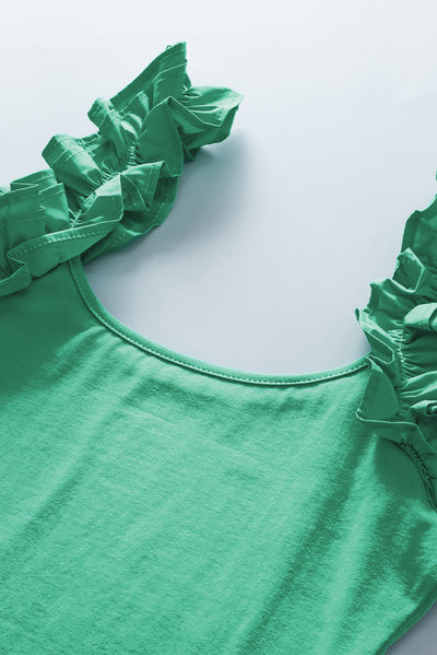 Mint Green Ruffled Wide Straps Slim Tank Top