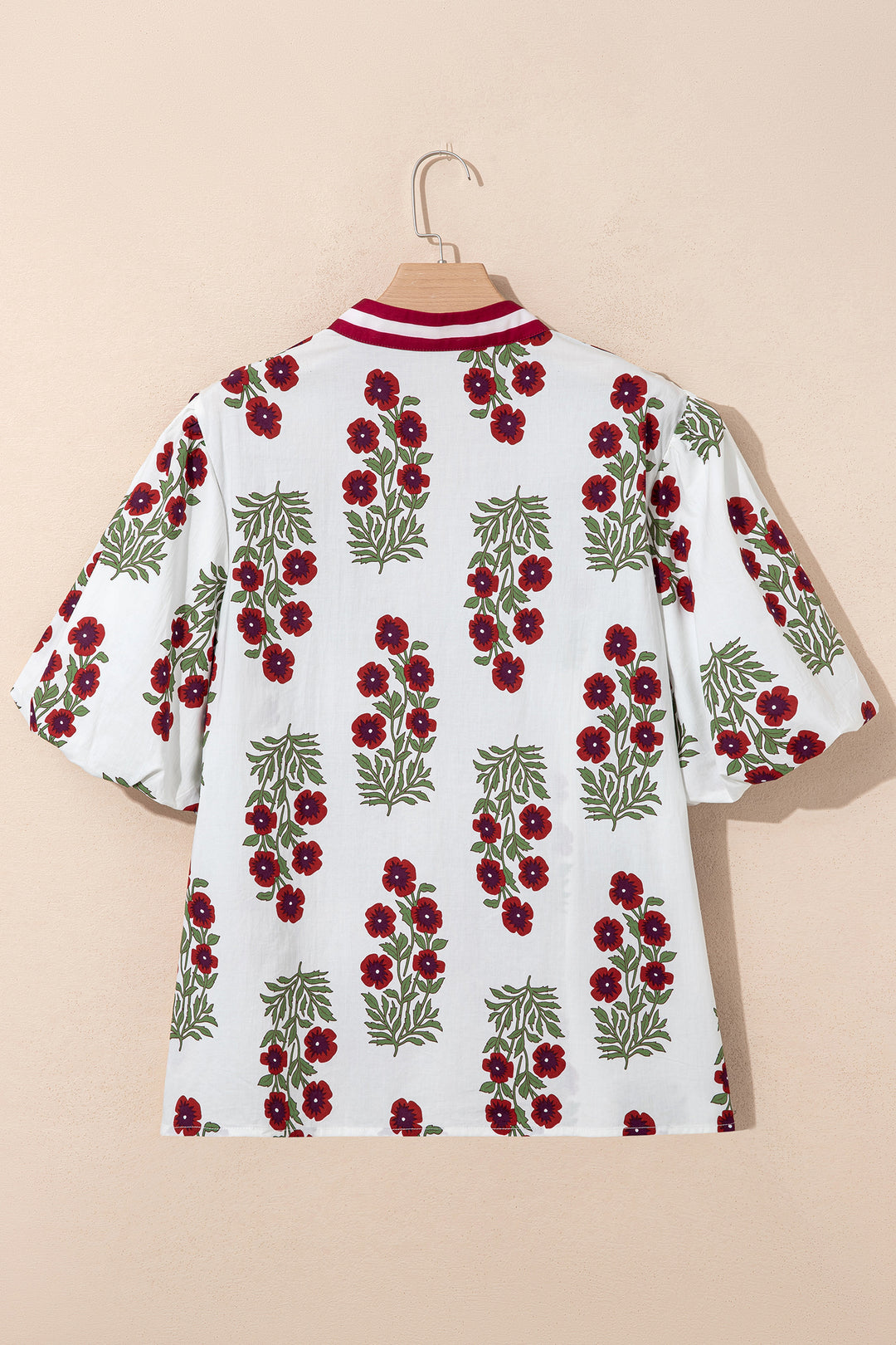 Black Plus Size Floral Print Ricrac Striped Trim Short Sleeve Cotton Blouse