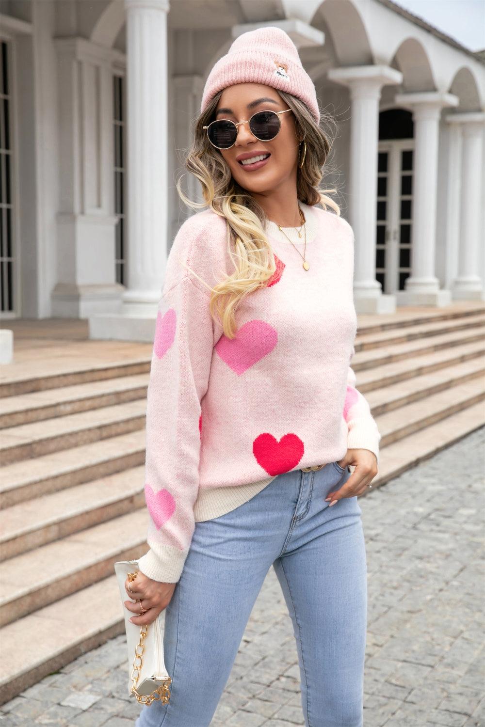 Angel Wings Heart Round Neck Droppped Shoulder Sweater