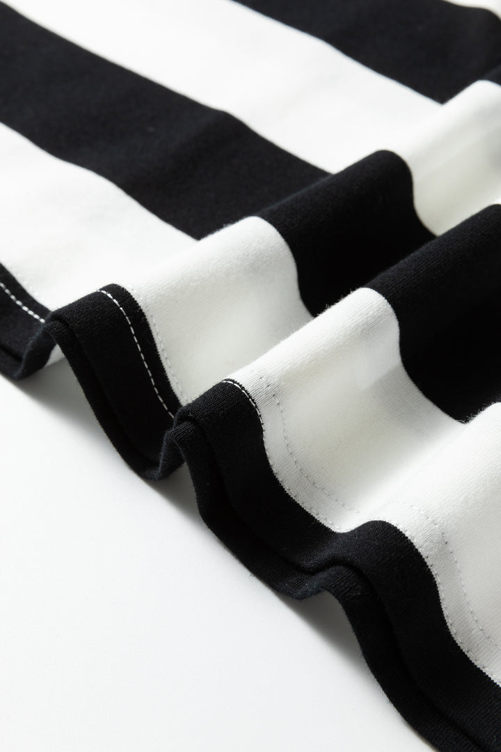 Black Stripe Floral Print Puff Sleeve Patchwork Blouse