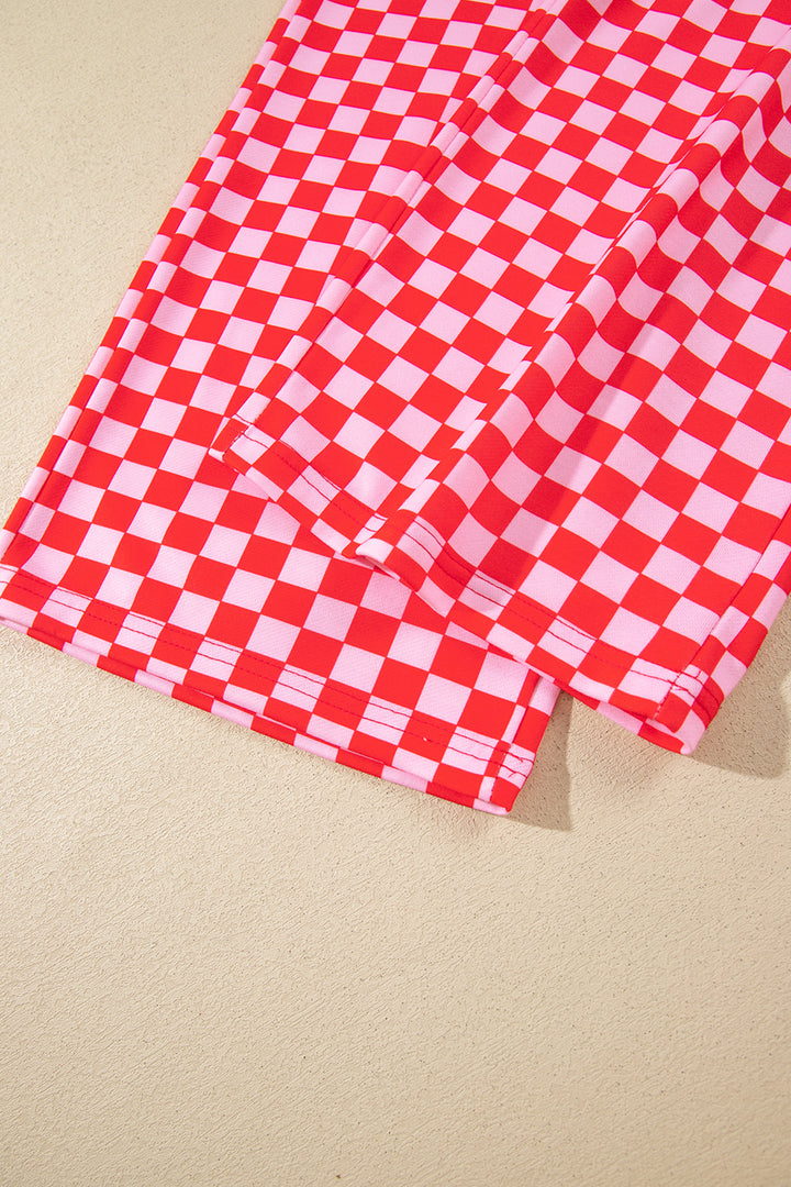 Red Christmas Slogan Graphic Plaid Contrast Two-piece Pant Set