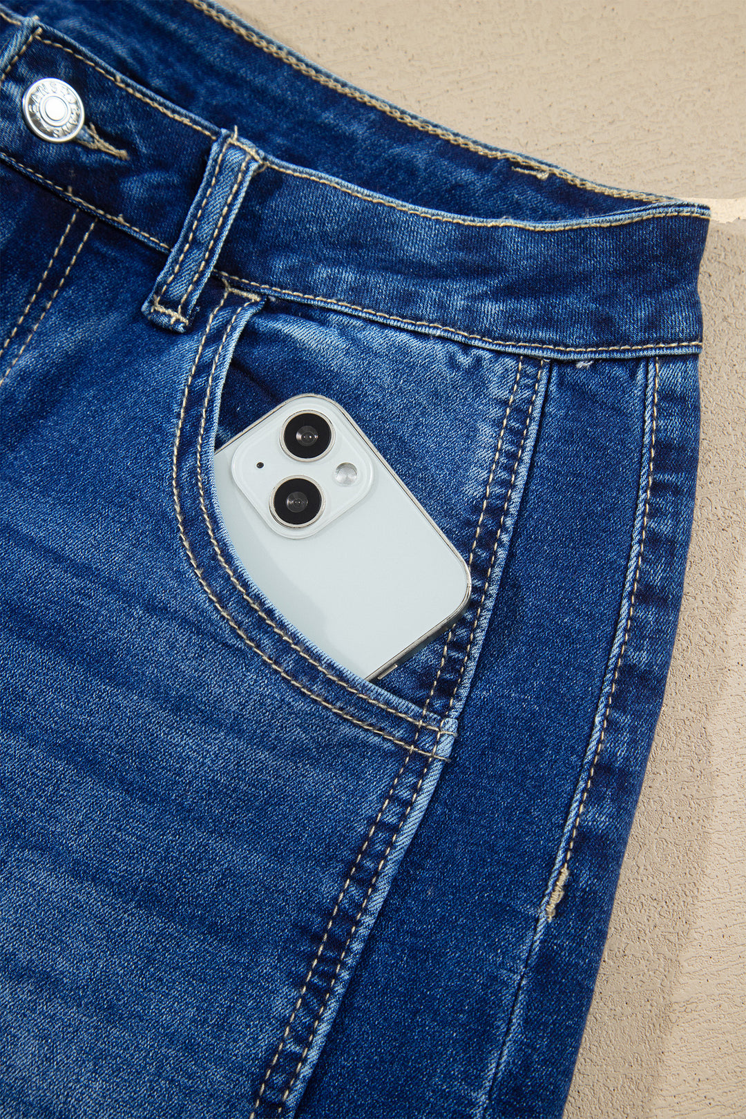 Sail Blue Raw Hem Turnup Loose Ankle-length Jeans