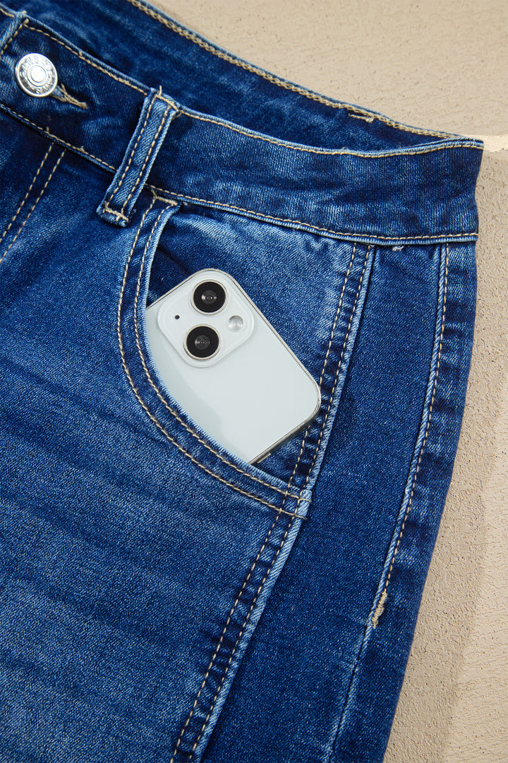 Sail Blue Raw Hem Turnup Loose Ankle-length Jeans