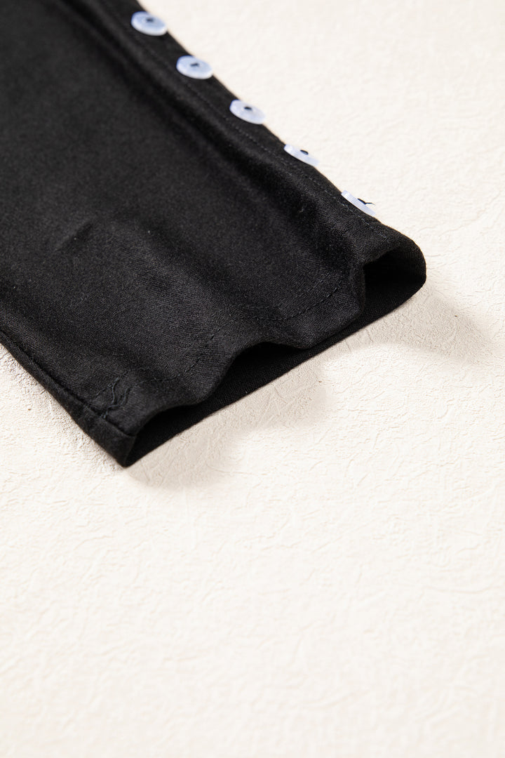 Black 3/4 Sleeve Button Detail Off Shoulder Top