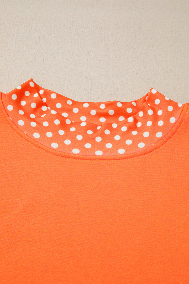 Orange Polka Dot Patchwork Round Neck Plus Size Sweatshirt
