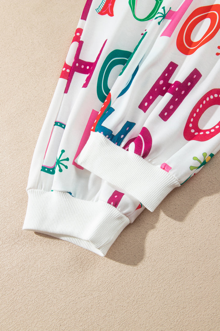 Multicolour Ho Ho Ho Print Long Sleeve Lounge Set
