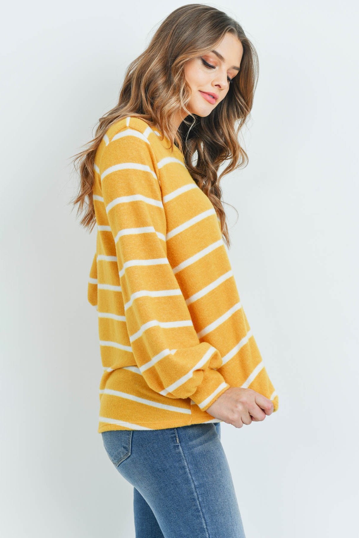 Striped Long Sleeved Round Neck Swing Top