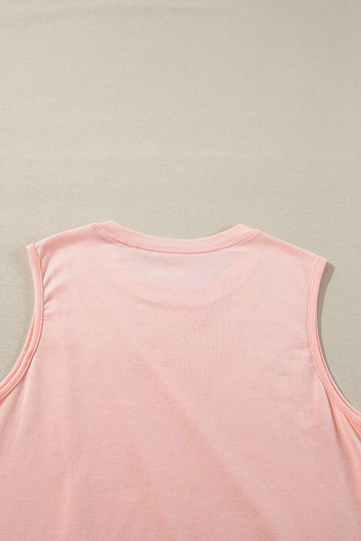 Light Pink Crew Neck Pleated Tank Top