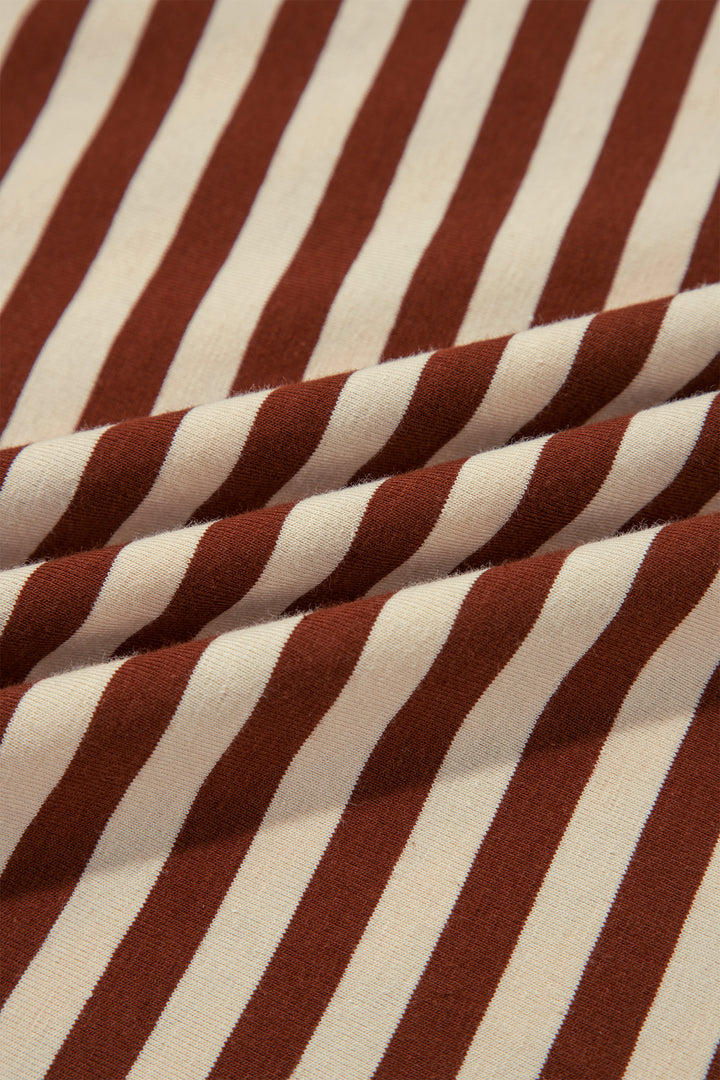 Brown Stripe Striped Colorblock Cuffs Round Neck Long Sleeve Shift Dress