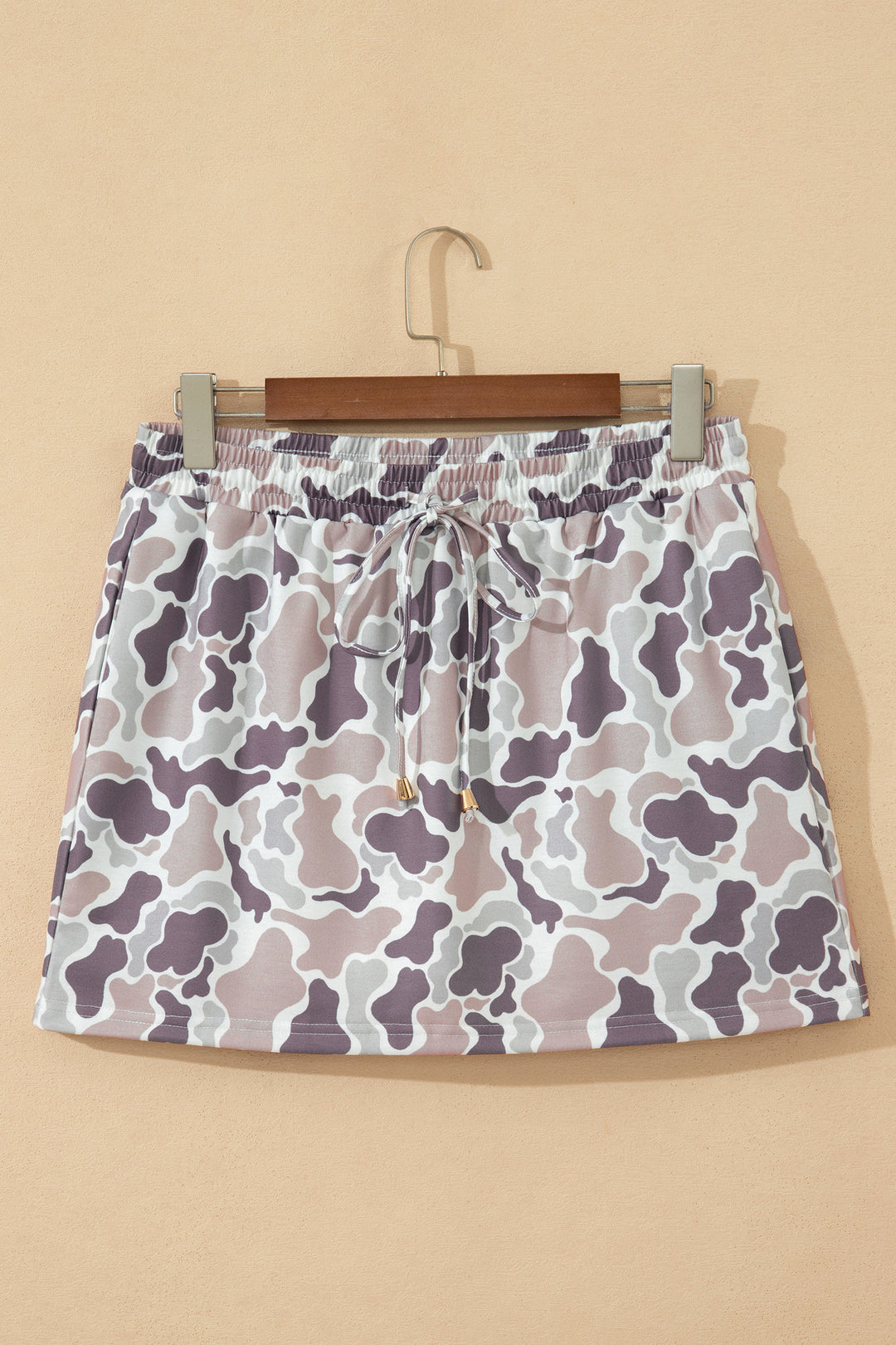 Sky Blue Abstract Camo Elastic Waist Drawstring Mini Skort