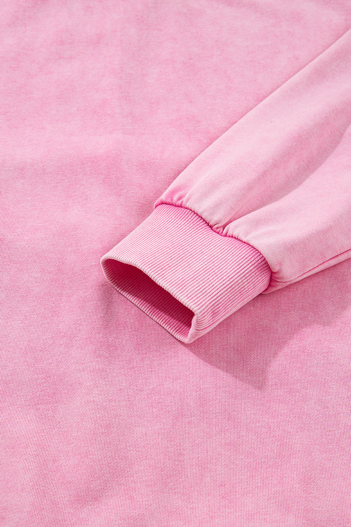 Bright Pink Mineral Wash Crossed Crew Neck Drop Shoulder Loose Sweatshirt