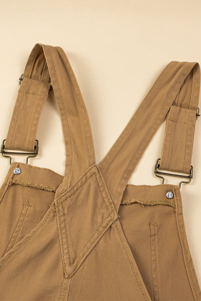 Khaki Vintage Multi Pockets Buckle Strap Cargo Denim Overalls