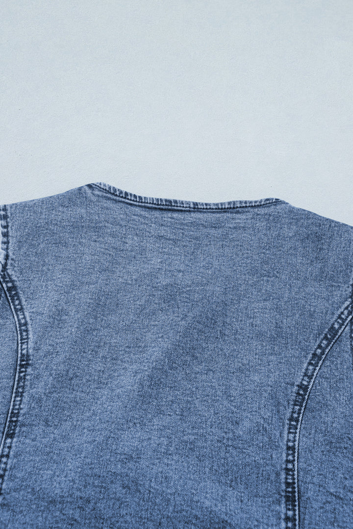 Ashleigh Blue Buttoned Front Slit Denim Vest